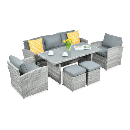 Zestaw z technorattanu BORNEO + PUFY w odcieniach szarości