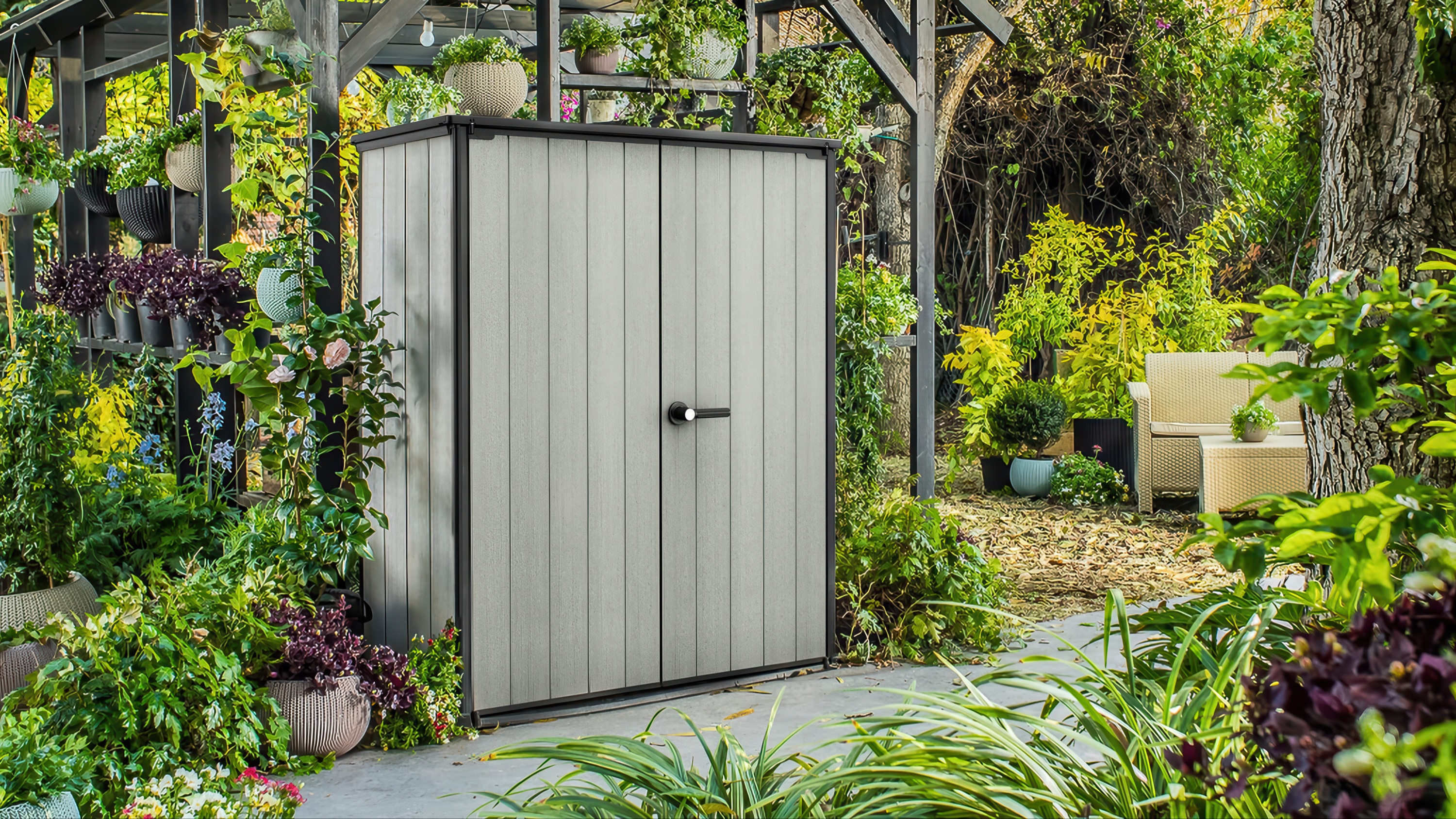 Szafa schowek ogrodowy szary Keter 2 półki HIGH STORE PLUS 