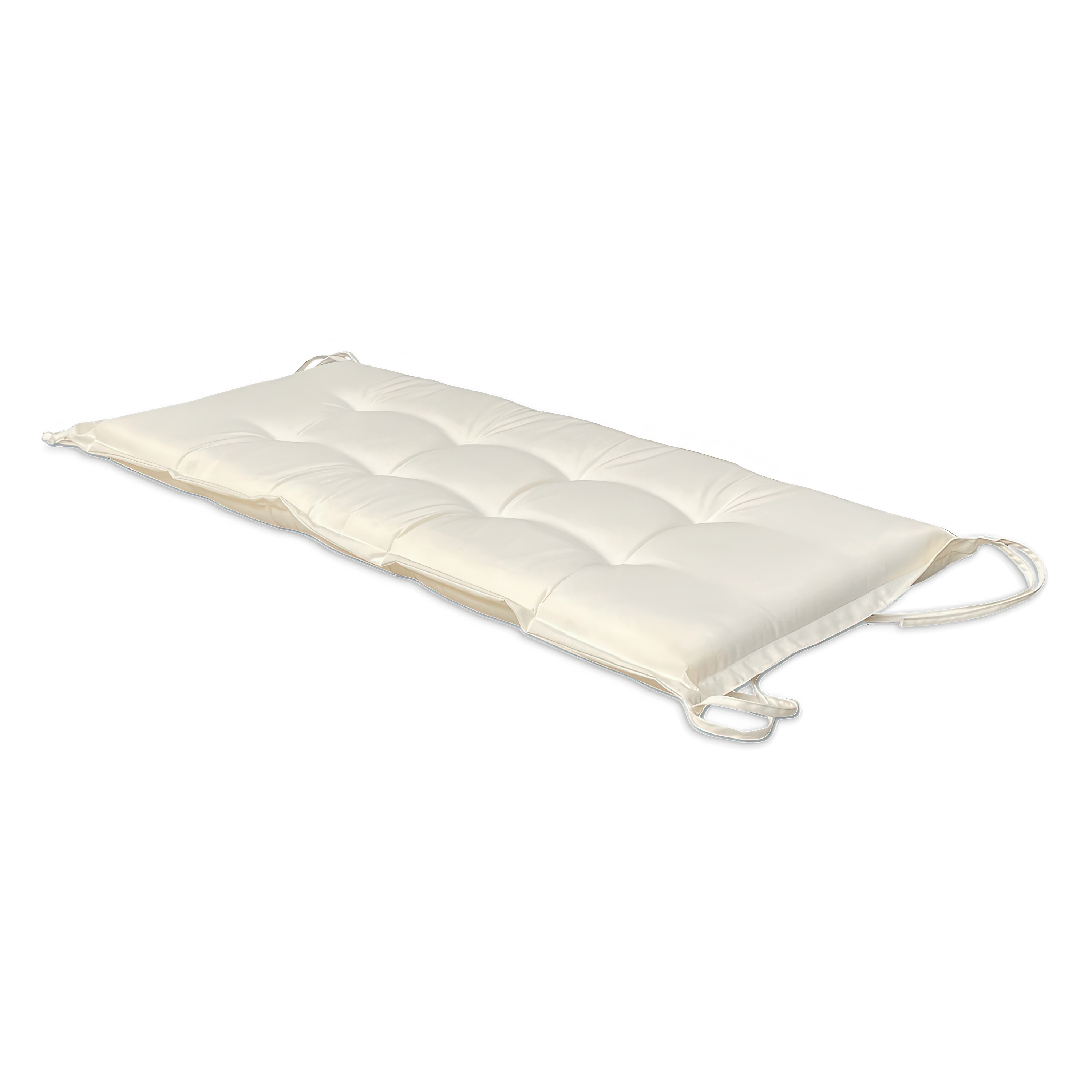 Biała poduszka na ławkę ogrodową widoczna na tle przezroczystym.