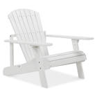 Biały fotel ogrodowy Adirondack z drewna, widok z przodu pod kątem.
