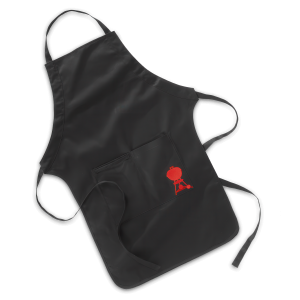 fartuch do grillowania Weber w kolorze czarnym z czerwoną grafiką grilla na kieszeni