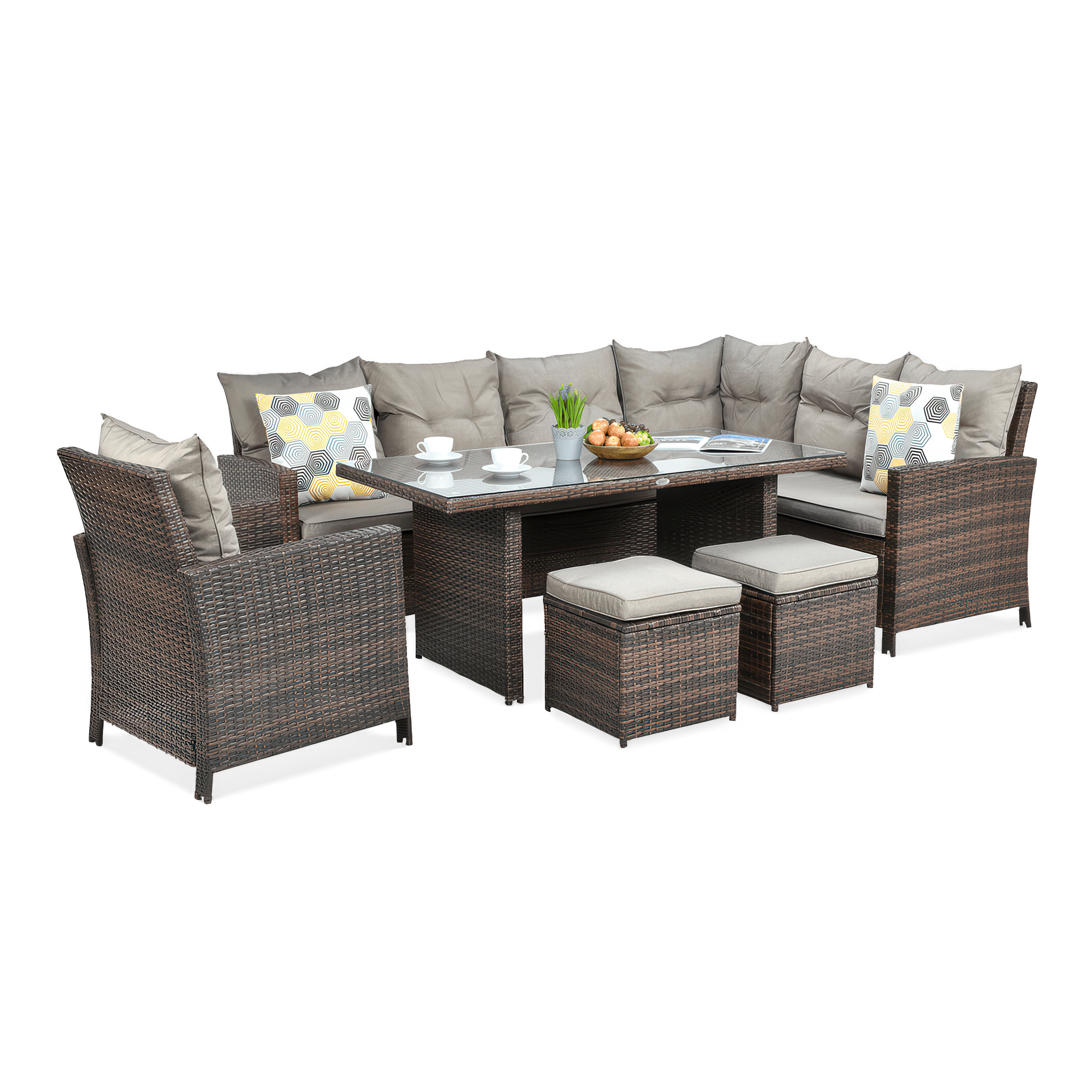 Narożnik z technorattanu IBIZA + FOTEL w kolorze brązowym