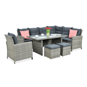 Narożnik z technorattanu IBIZA + FOTEL w odcieniach szarości