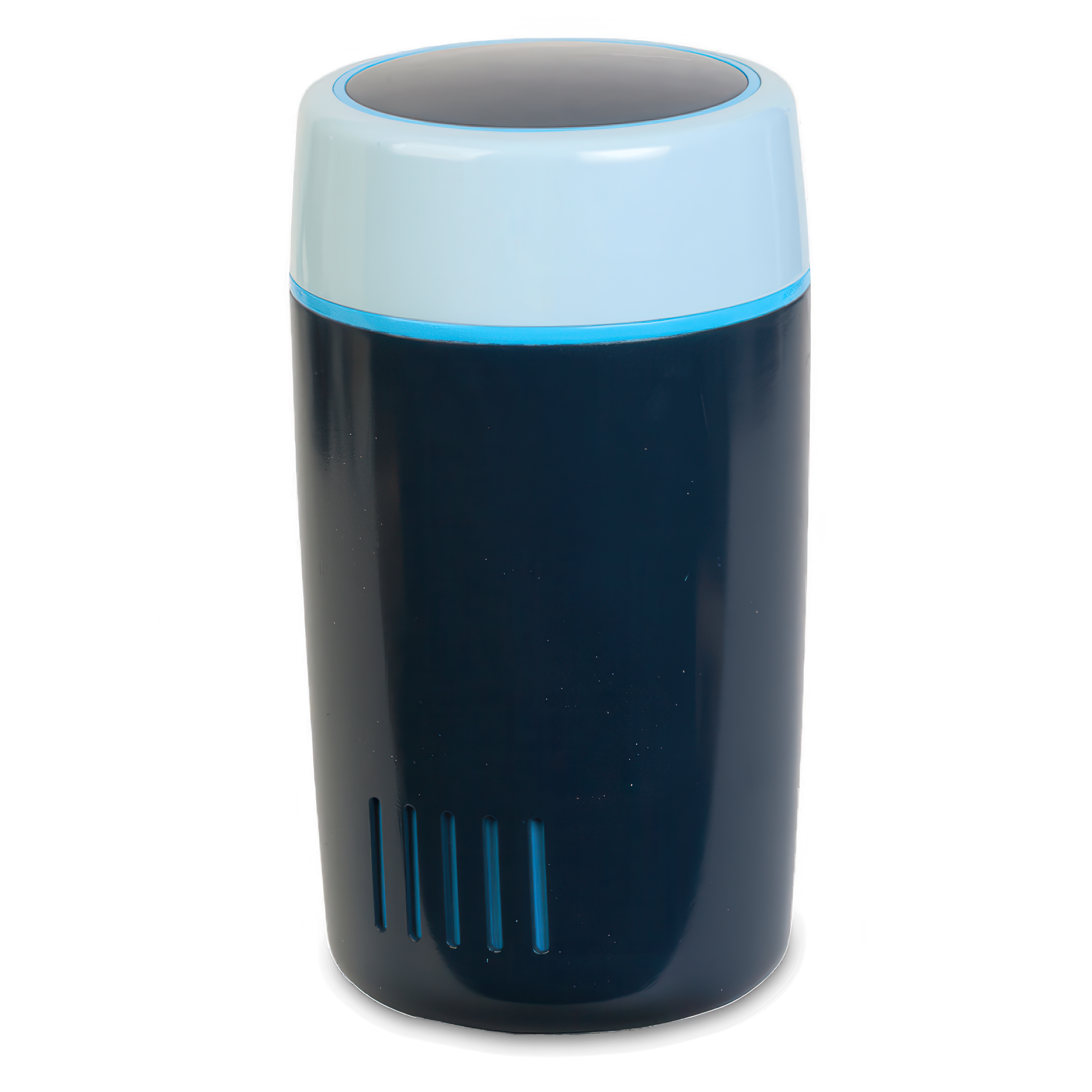 Filtr wymienny w cylindrycznym kształcie, w kolorze ciemnoniebieskim z jasnoniebieską górą, na białym tle.