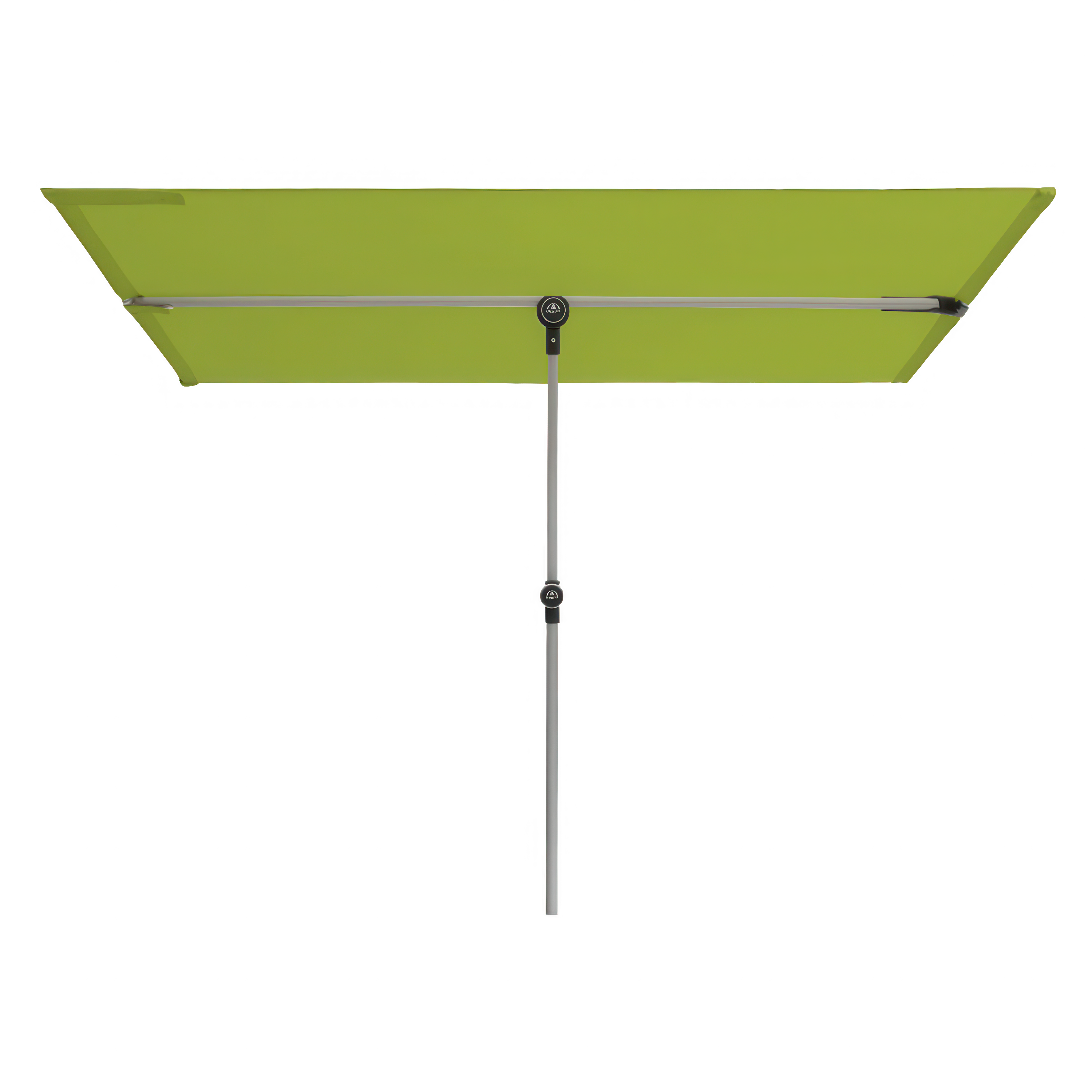 parasol prostokątny z zielonym materiałem rozłożony na płasko widok od spodu
