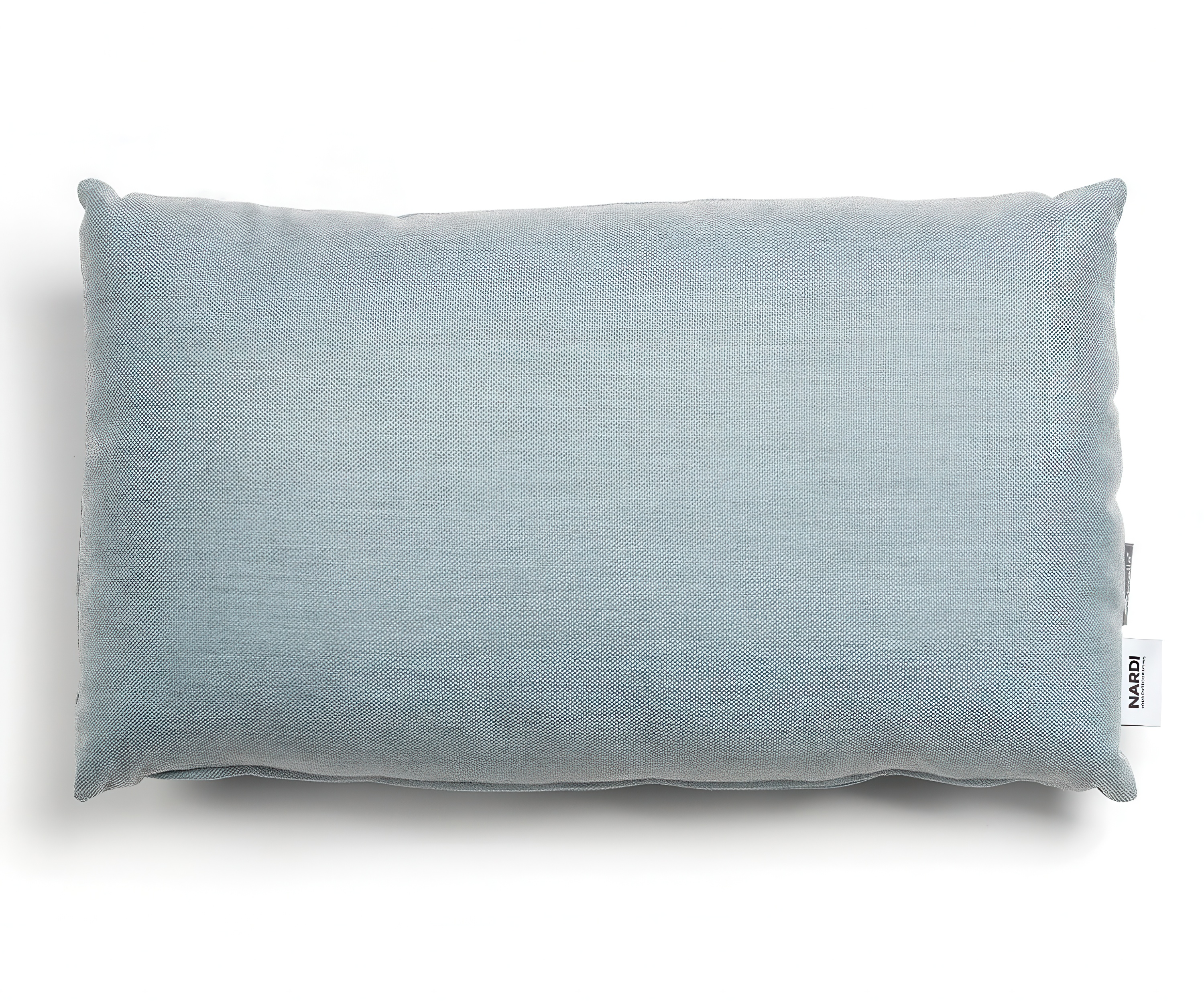 Niebieska, prostokątna poduszka ozdobna z etykietą "NARDI" na boku, umieszczona na białym tle.