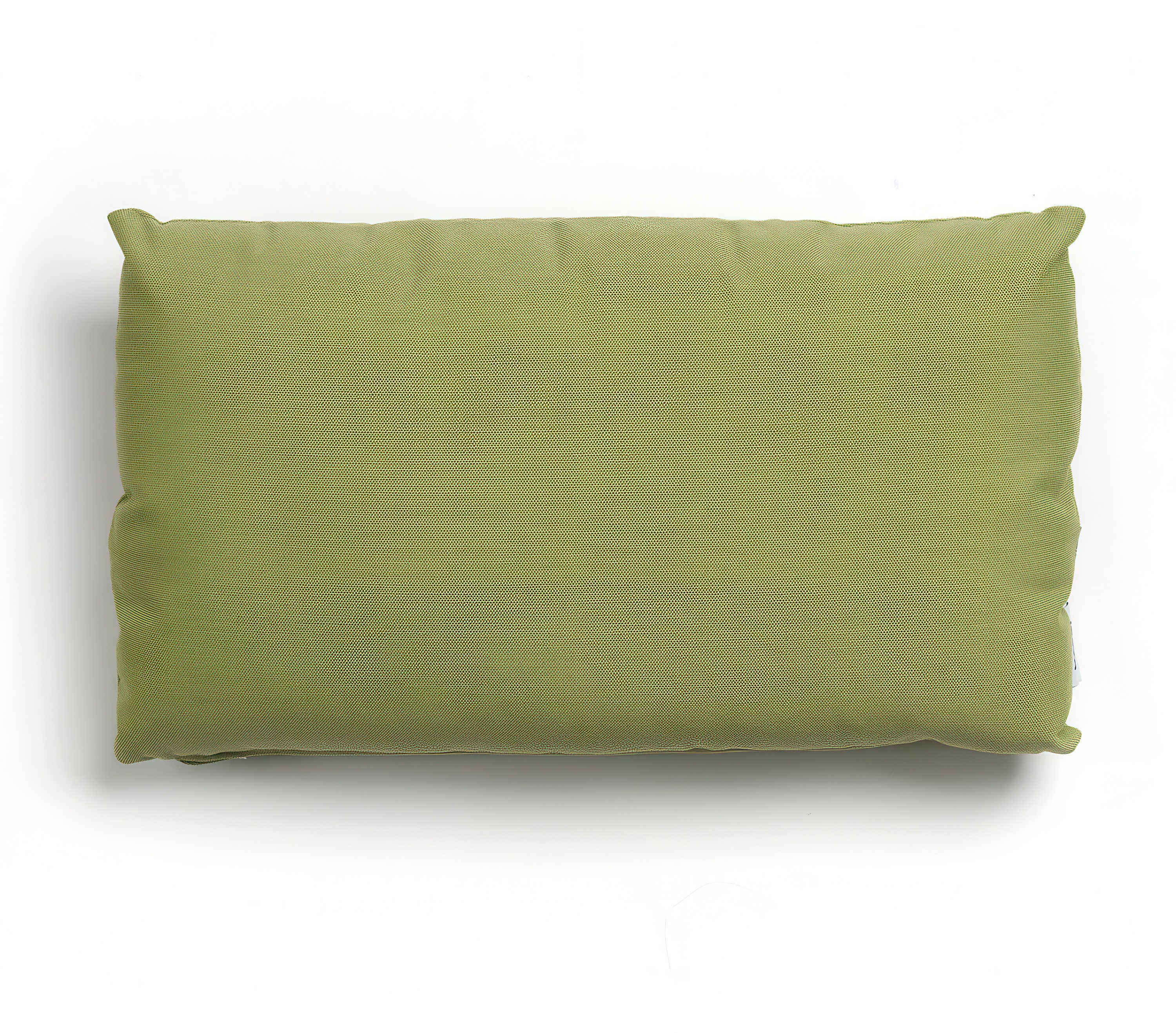 Jasnozielona, prostokątna poduszka ozdobna na białym tle.