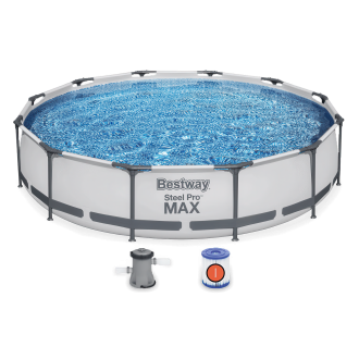 Okrągły basen na stelażu Steel Pro Max 3,66 x 0,76m zestaw - BESTWAY 56416 szary