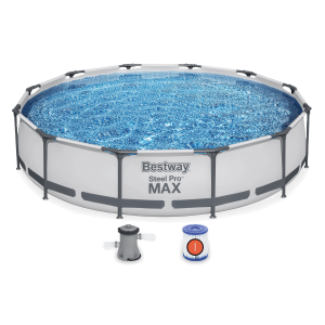 Okrągły basen na stelażu Steel Pro Max 3,66 x 0,76m zestaw - BESTWAY 56416 szary