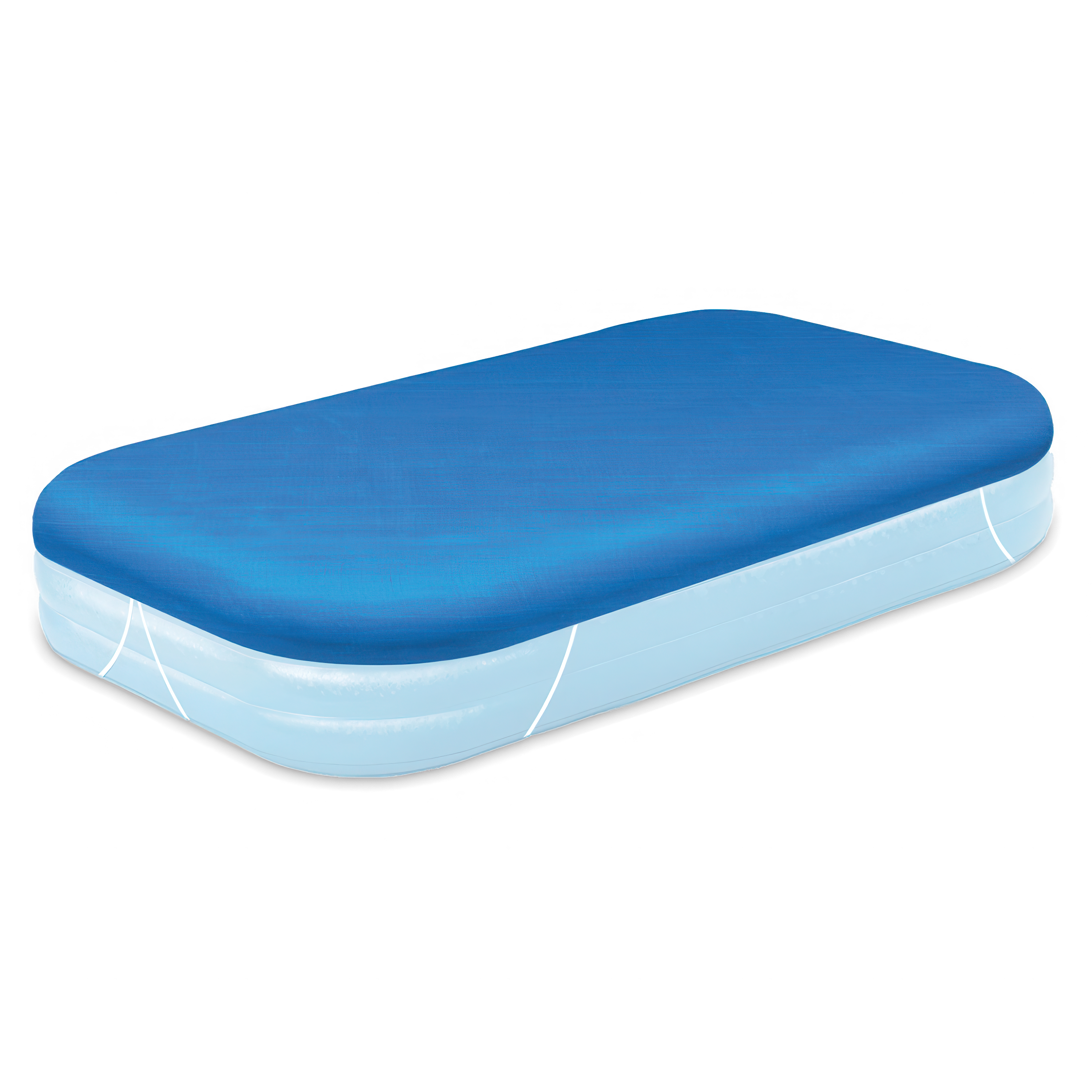Niebieska prostokątna pokrywa do basenu Bestway, widok produktu na białym tle.