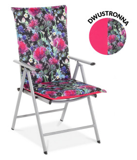 dwustronna miękka poduszka w kolorze różu i o wzorze kwiatów na czarnym tle