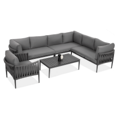 Narożnik ogrodowy aluminiowy MONZA Caffe + fotel Grey - FURRORE