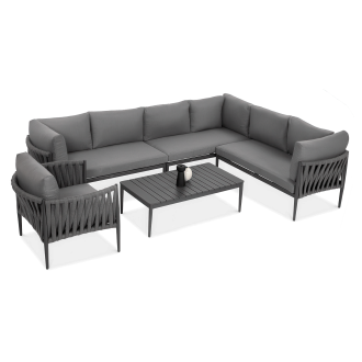 Narożnik ogrodowy aluminiowy MONZA Caffe + fotel Grey - FURRORE