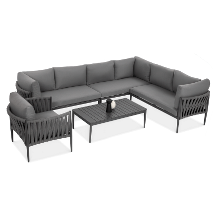 Narożnik ogrodowy aluminiowy MONZA Caffe + fotel Grey - FURRORE