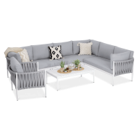 Narożnik aluminiowy ogrodowy MONZA Caffe + fotel White - FURRORE