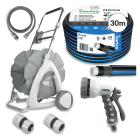 Zestaw ogrodowy Vartco z wężem 30 m, wózkiem na kółkach i akcesoriami