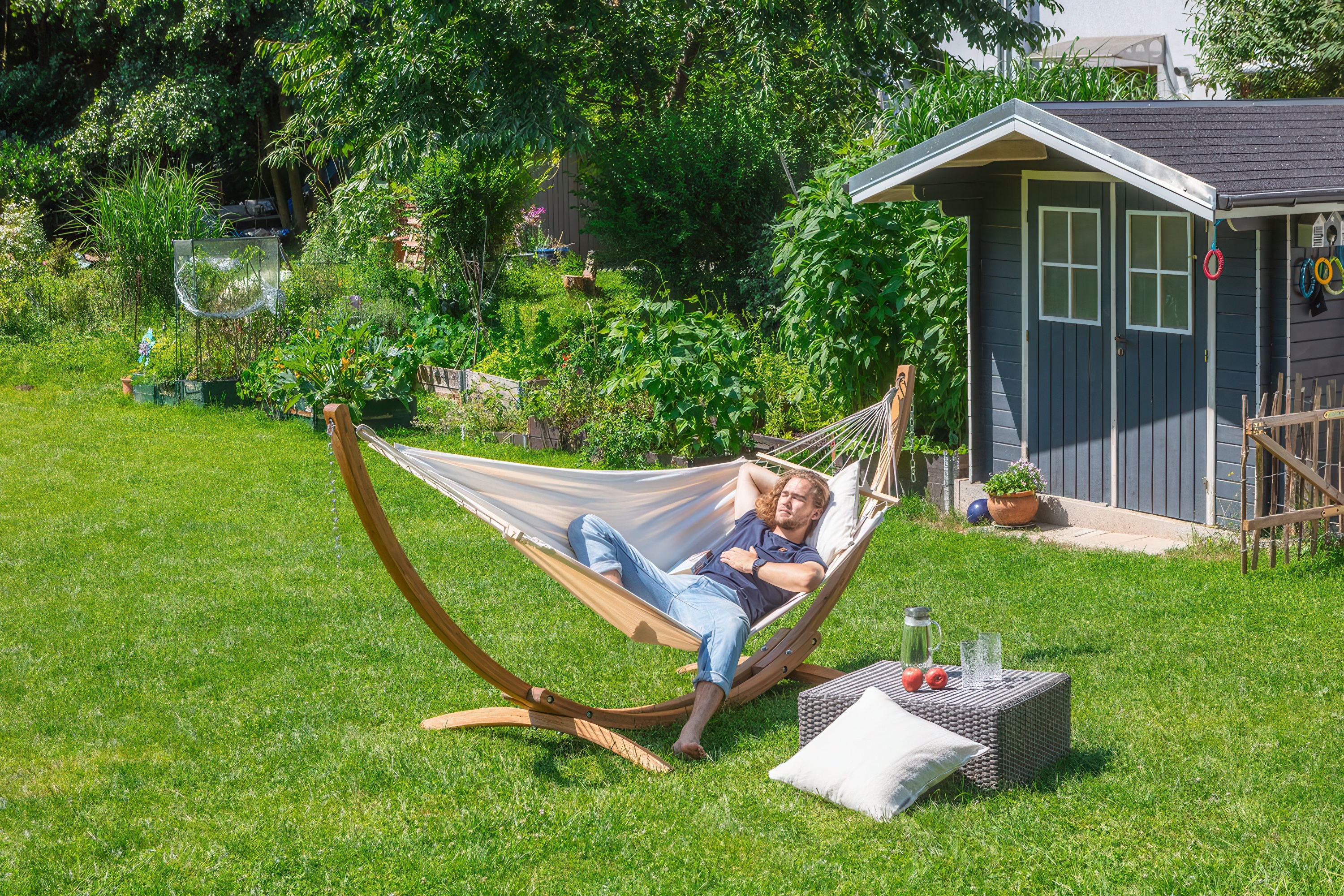 Hamak jednoosobowy z drążkiem FLORENCIA Latte z bawełny organicznej - LA SIESTA