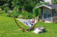 Hamak jednoosobowy z drążkiem FLORENCIA Latte z bawełny organicznej - LA SIESTA