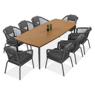 Zestaw ogrodowy z dużym stołem i 8 krzesłami w kolorze grafitowym