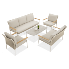 Zestaw mebli ogrodowych beżowych z sofą, fotelami i stołem