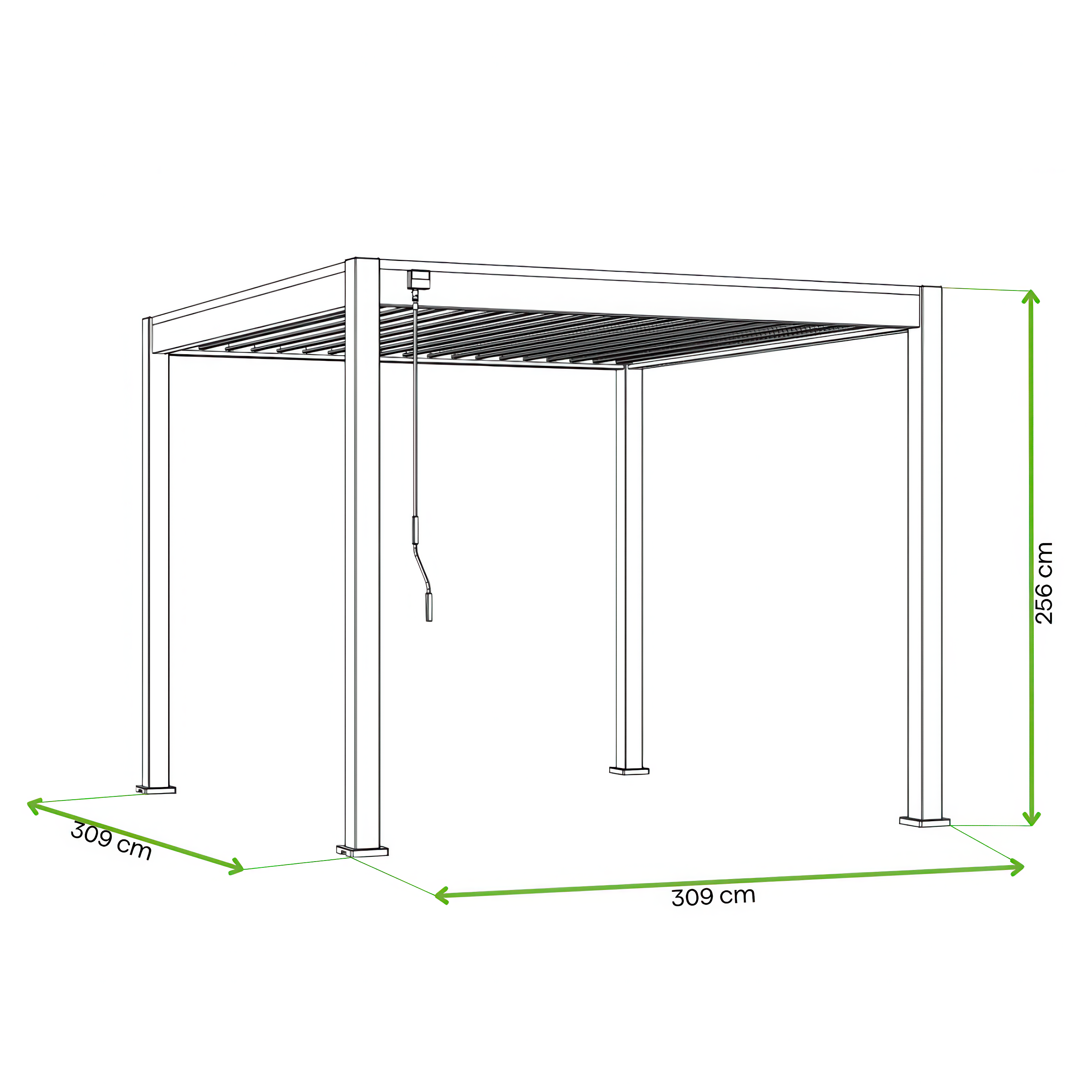 Rzut z wymiarami pergoli tarasowej ELEGANCE 3x3 White 