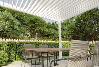 Pergola z serii Elegance w rozmiarze 3x4 w białym kolorze z regulowanym dachem