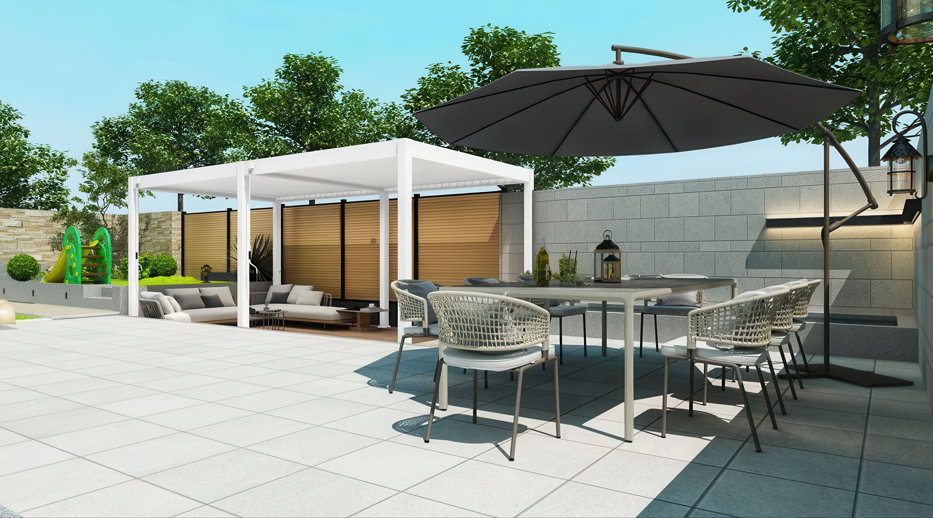 Pergola elegance na tarasie ogrodowym
