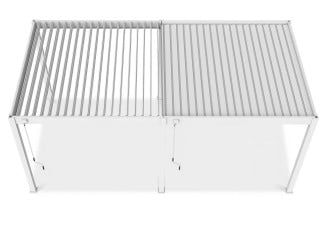 Widok z g&oacute;ry na otwarte i zamknięte lamele pergoli ELEGANCE 3x6 White