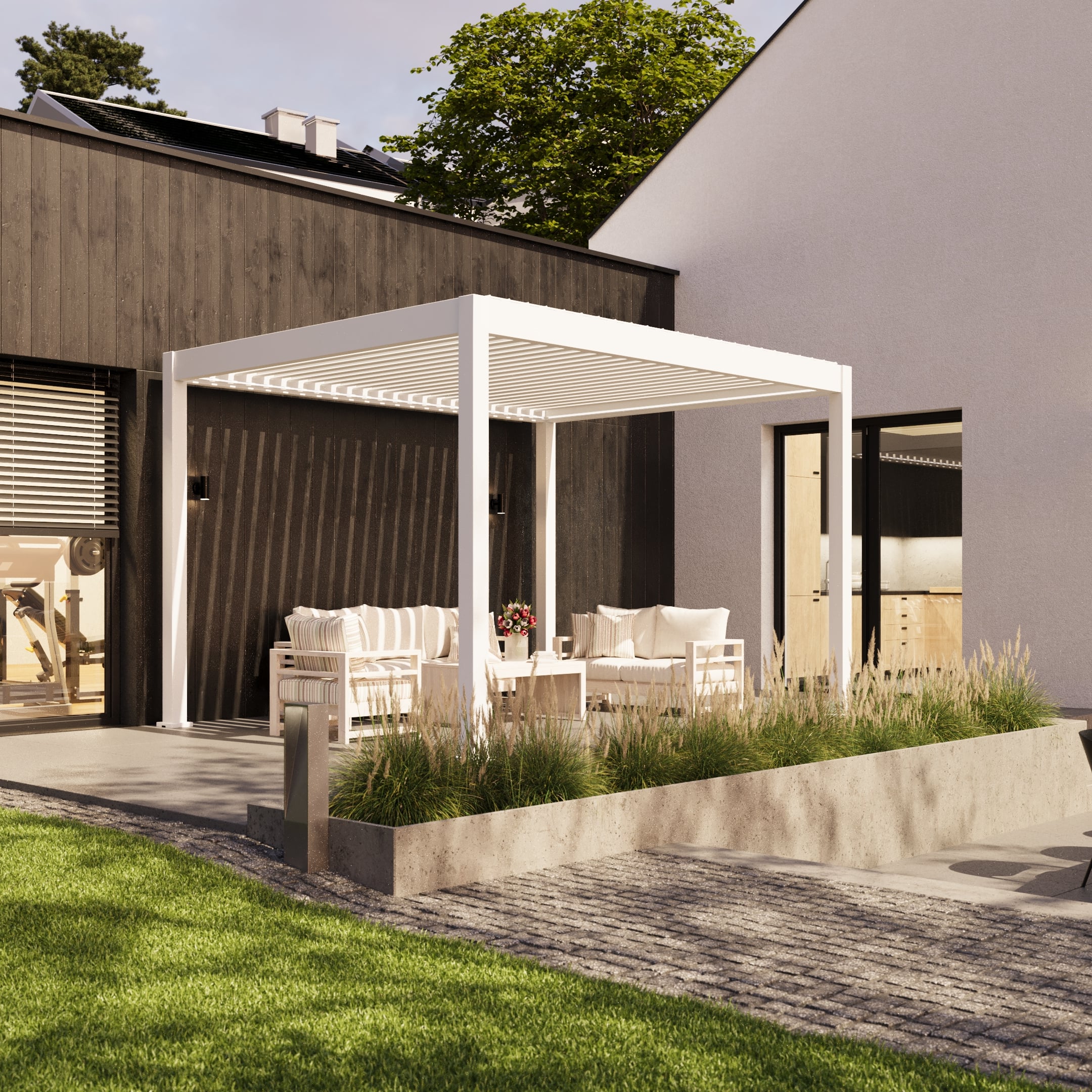 Pergola automatyczna ELEGANCE AUTOMATIC 3x4 z oświetleniem LED White - Gutroof w ciągu dnia