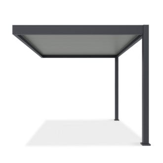 Widok z boku na pergolę przyścienną ELEGANCE WALL w rozmiarze 3x4 Anthracite/Light Grey