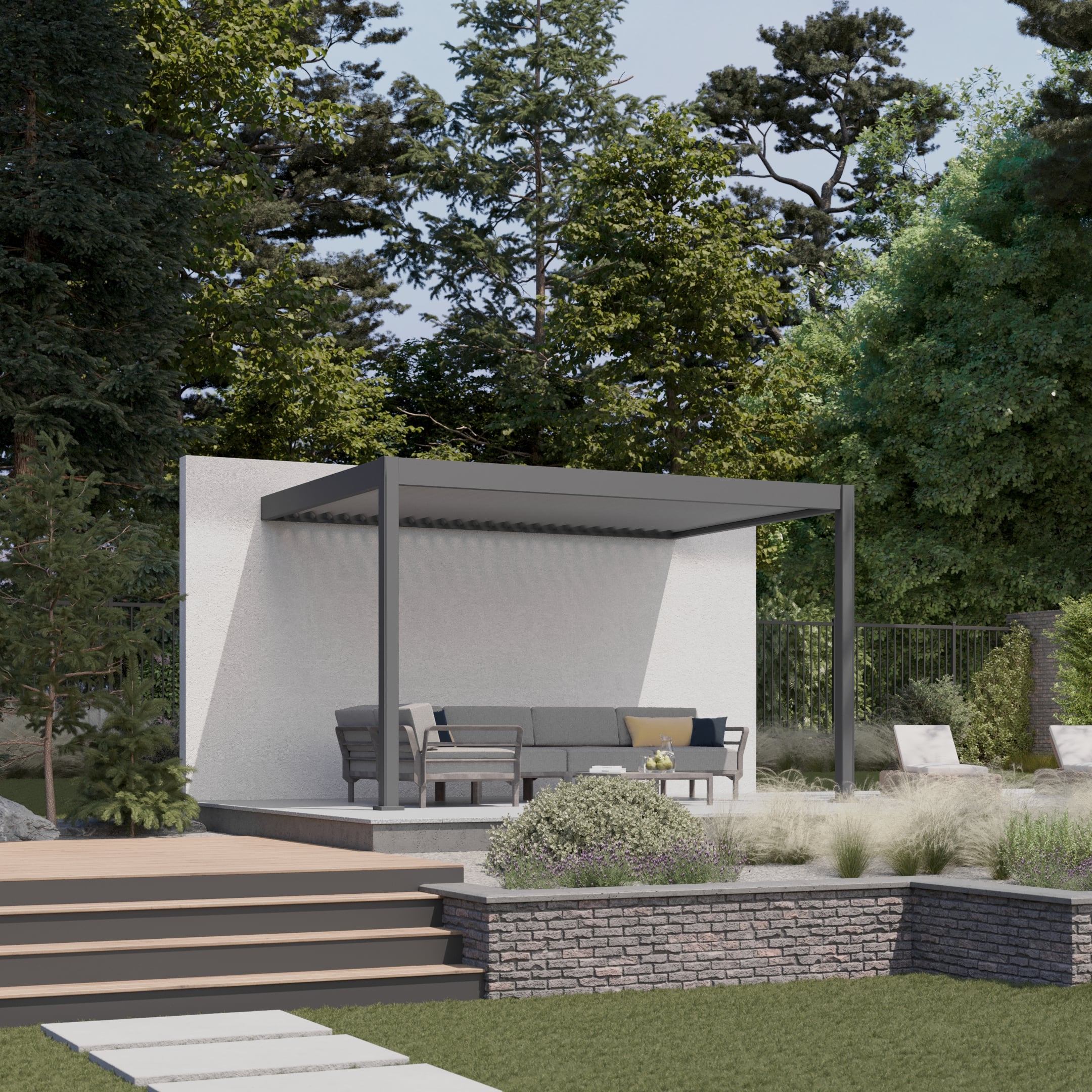 Przyścienna pergola ELEGANCE WALL 3x4 Anthracite/Light Grey marki Gutroof w aranżacji