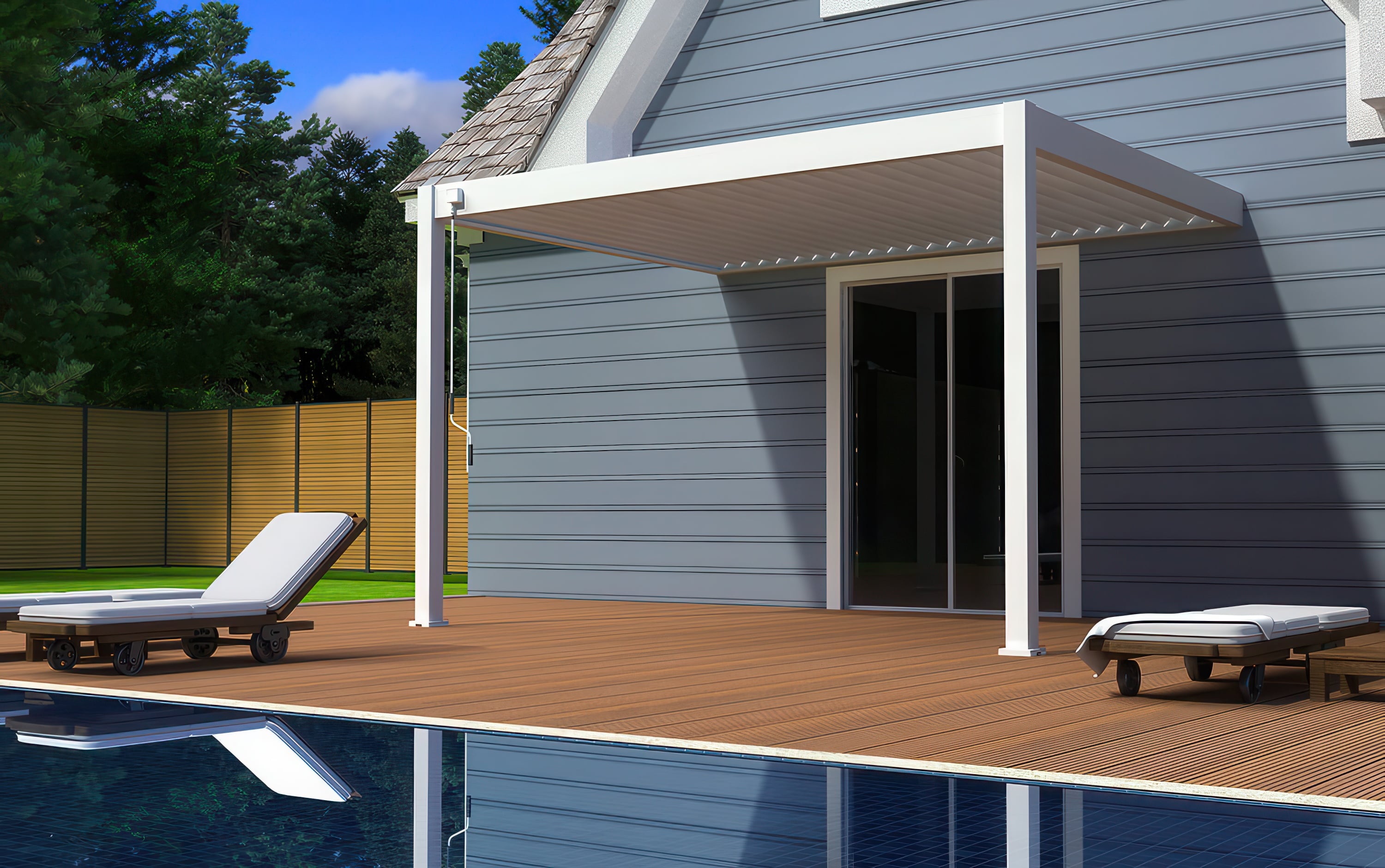 Pergola elegance wall 3x4 biała przymocowana do ściany domu