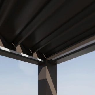 Zbliżenie na lamele automatycznej pergoli przyściennej elegance wall 3x6m
