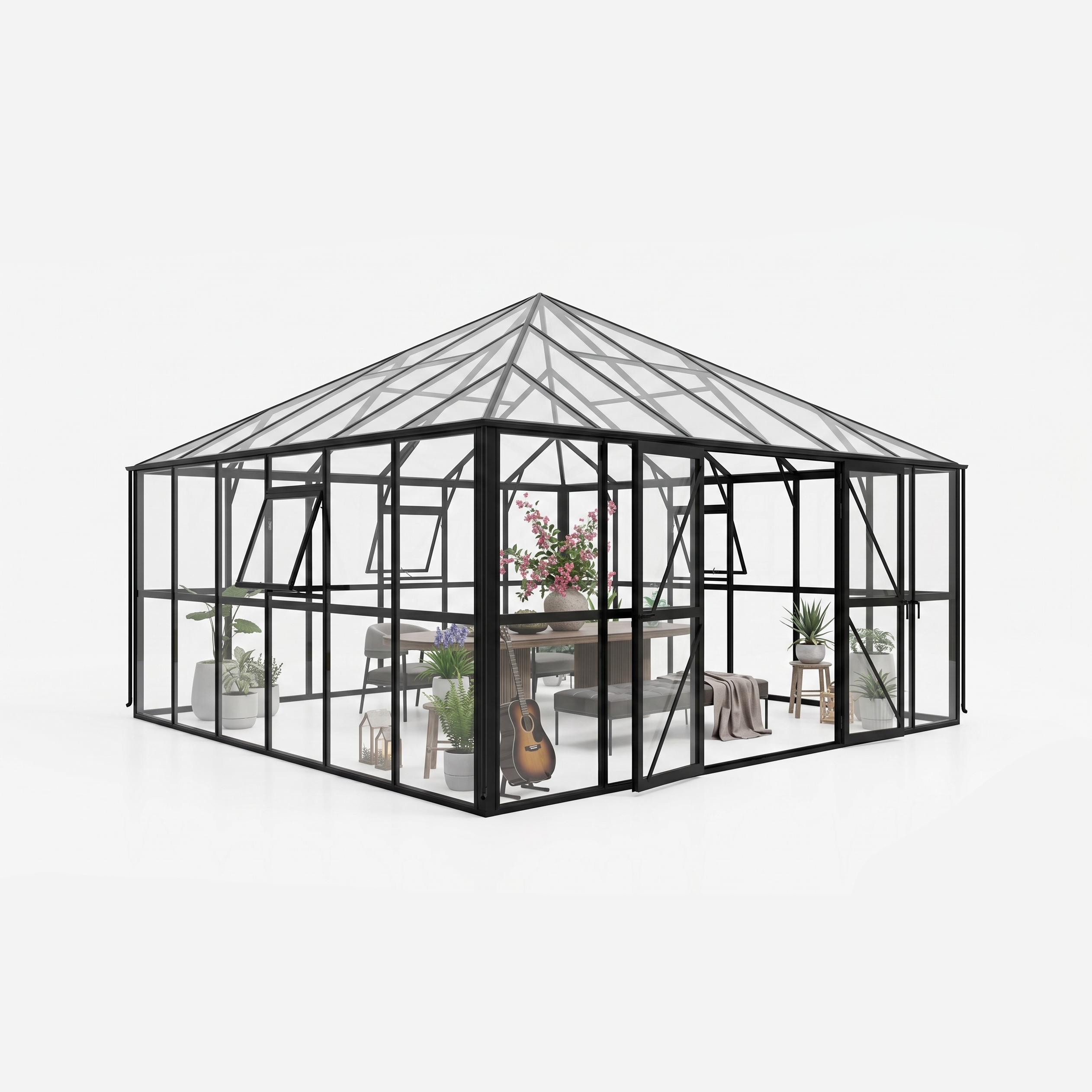 Oranżeria BROADWAY Black 436x436 Solid PC + Glass - zdjęcie główne