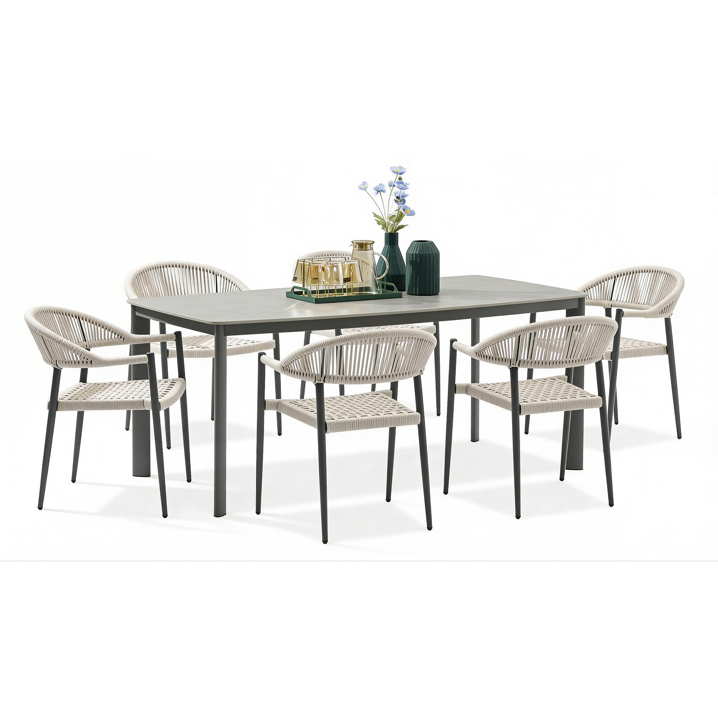 Zestaw jadalniany na taras ARDEN 6+1 Nature/Dark Grey - Bjørkka