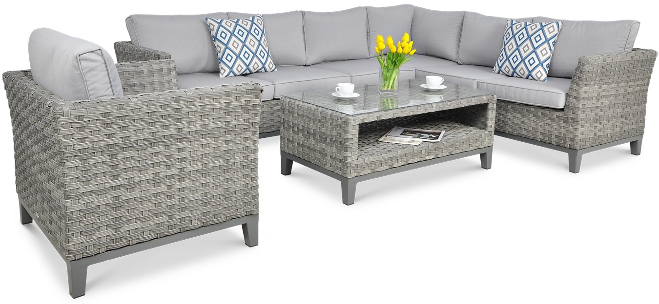 Narożnik z technorattanu MALAGA CAFFE + FOTEL Modern Grey