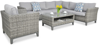 Narożnik z technorattanu MALAGA CAFFE + FOTEL Modern Grey