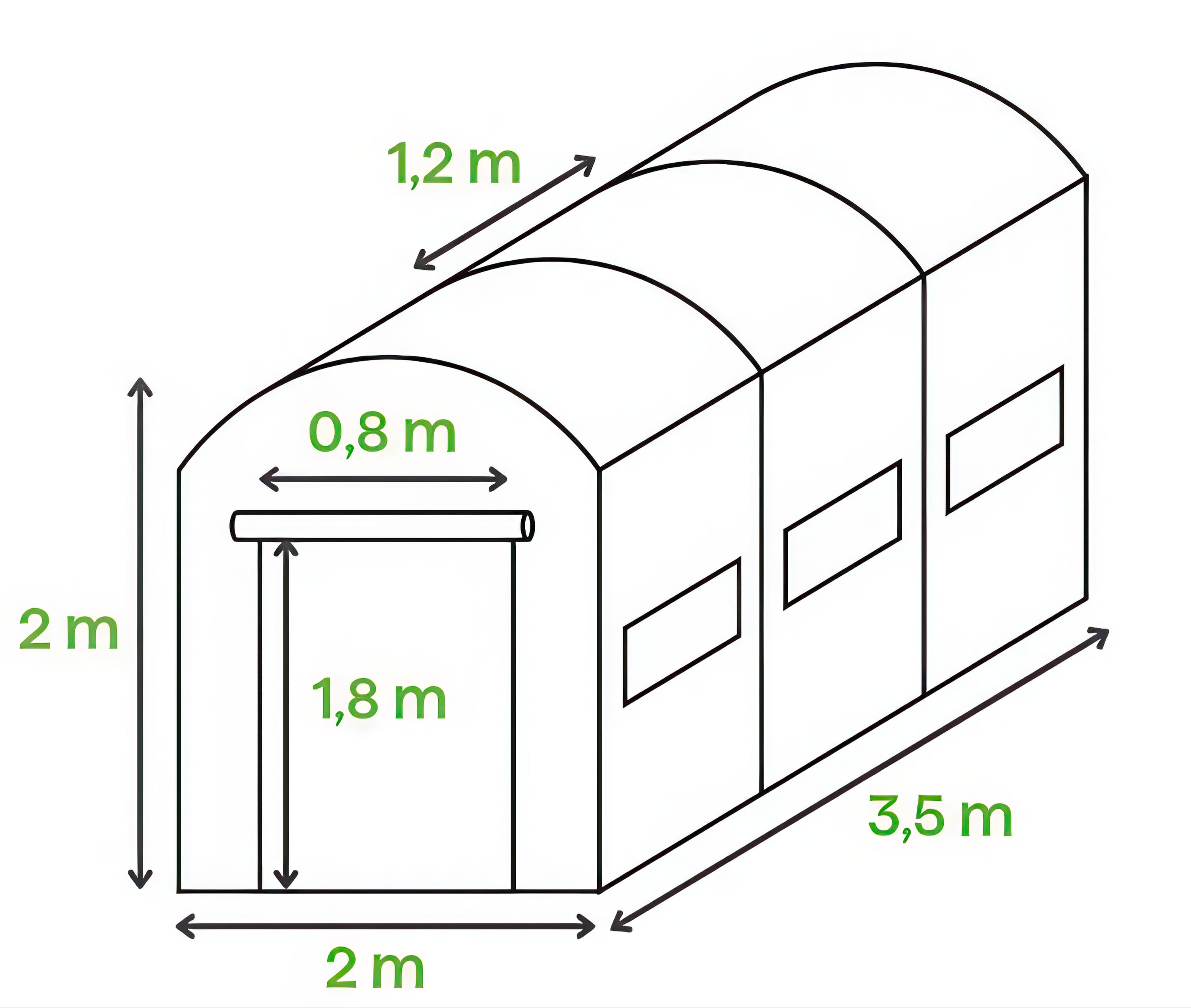 Wymiary techniczne tunelu foliowego 2x3,5x2