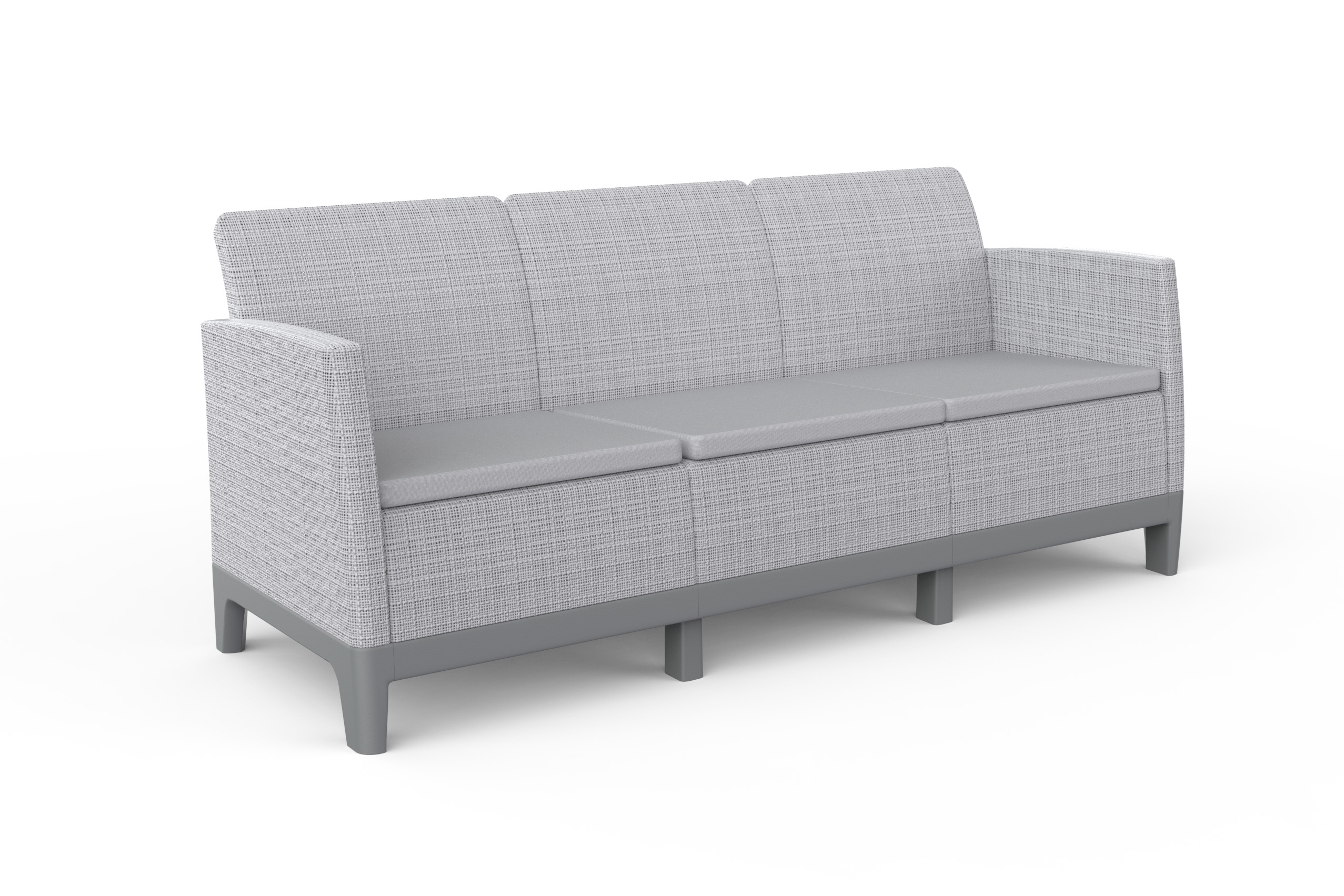 Sofa ogrodowa Keter Scandi Forma Ash Grey-Storm Grey/ Light Grey z szarymi poduchami