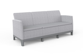 Sofa ogrodowa Keter Scandi Forma Ash Grey-Storm Grey/ Light Grey z szarymi poduchami