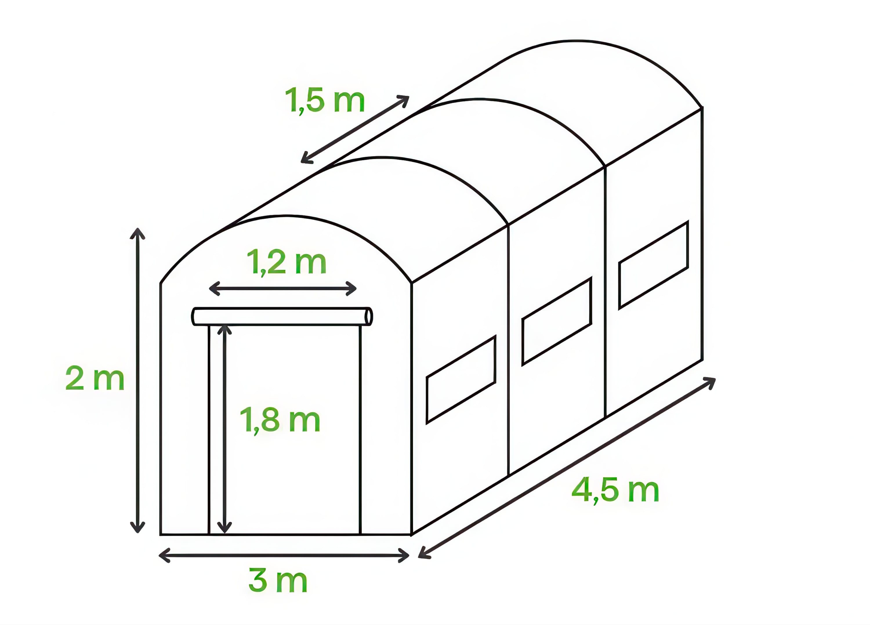 Wymiary techniczne tunelu 3x4,5x2 m