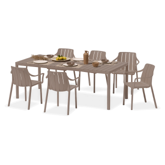 Zestaw ogrodowy Nardi TIBERINA/TEVERE 6+1 z rozkładanym stołem 147–211 cm, Tortora