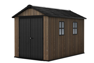 Domek na narzędzia Keter Deco Apex 7511/1175 WALNUT z dwoma oknami i czarnymi drzwiami