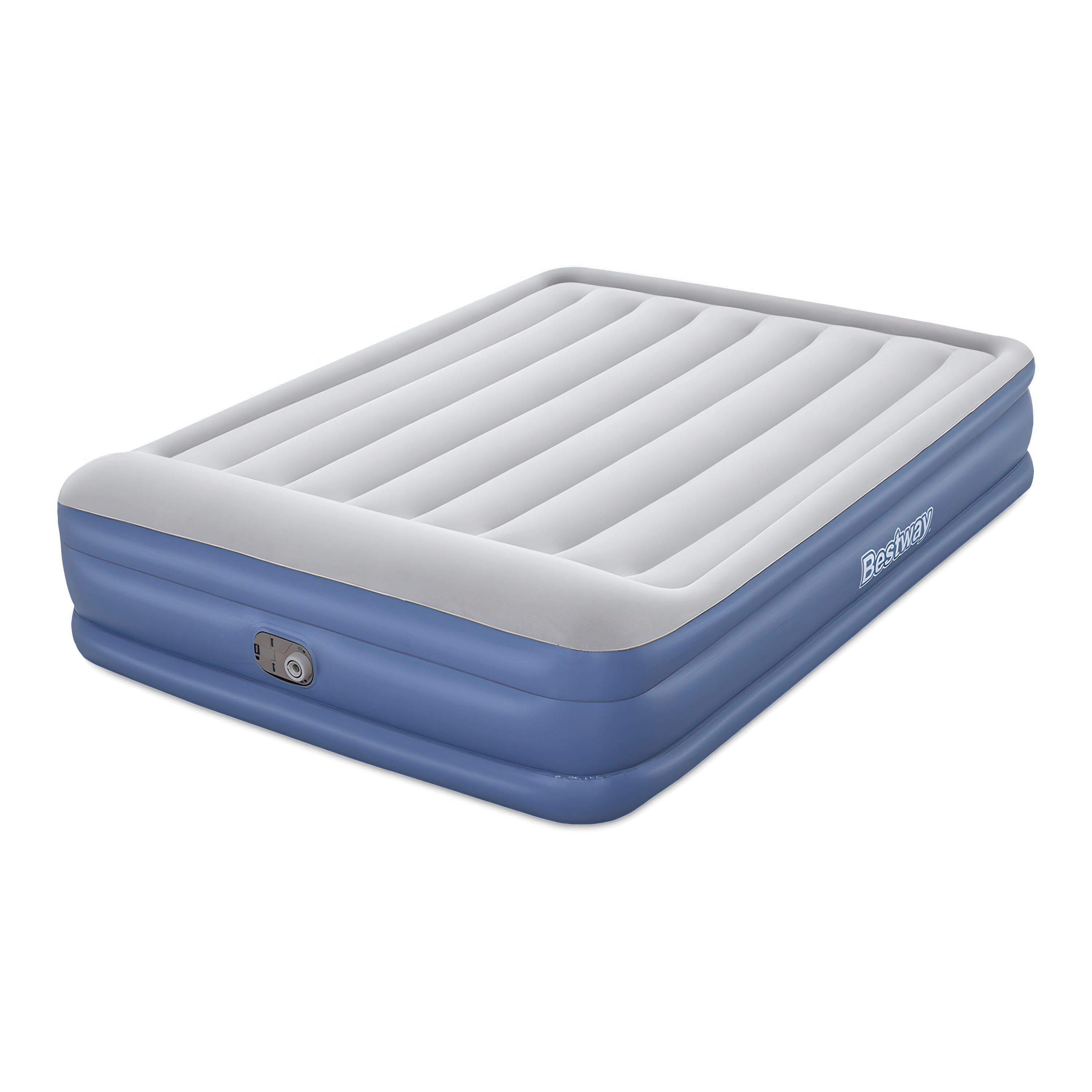 materac dmuchany szaro niebieski z wbudowaną pompką