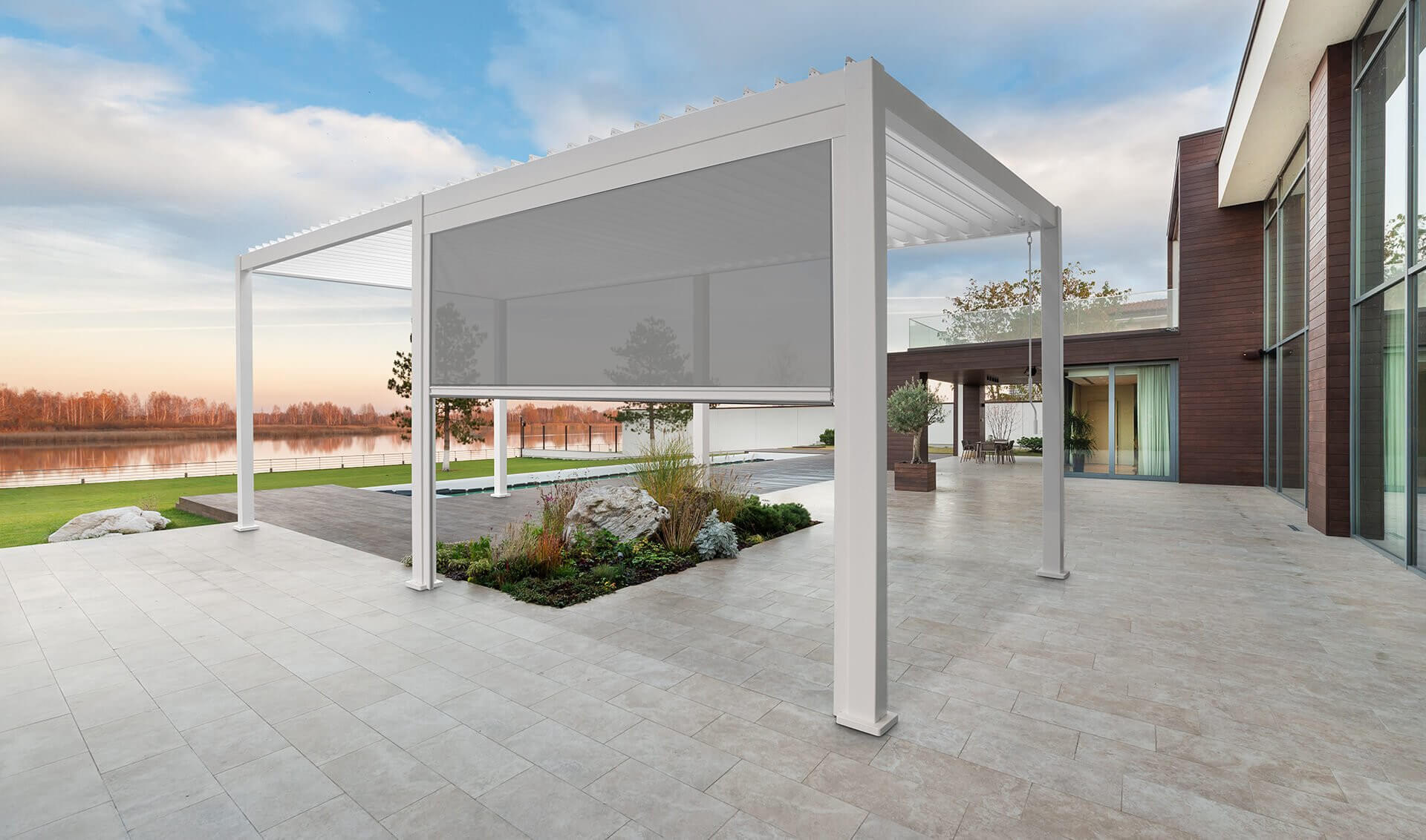 Aranżacja Opuszczana roleta do pergoli Premium White 4m - Gutroof