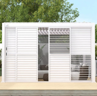 Aranżacja przesuwane drzwi żaluzjowe do pergoli PREMIUM 4m, white - GUTROOF