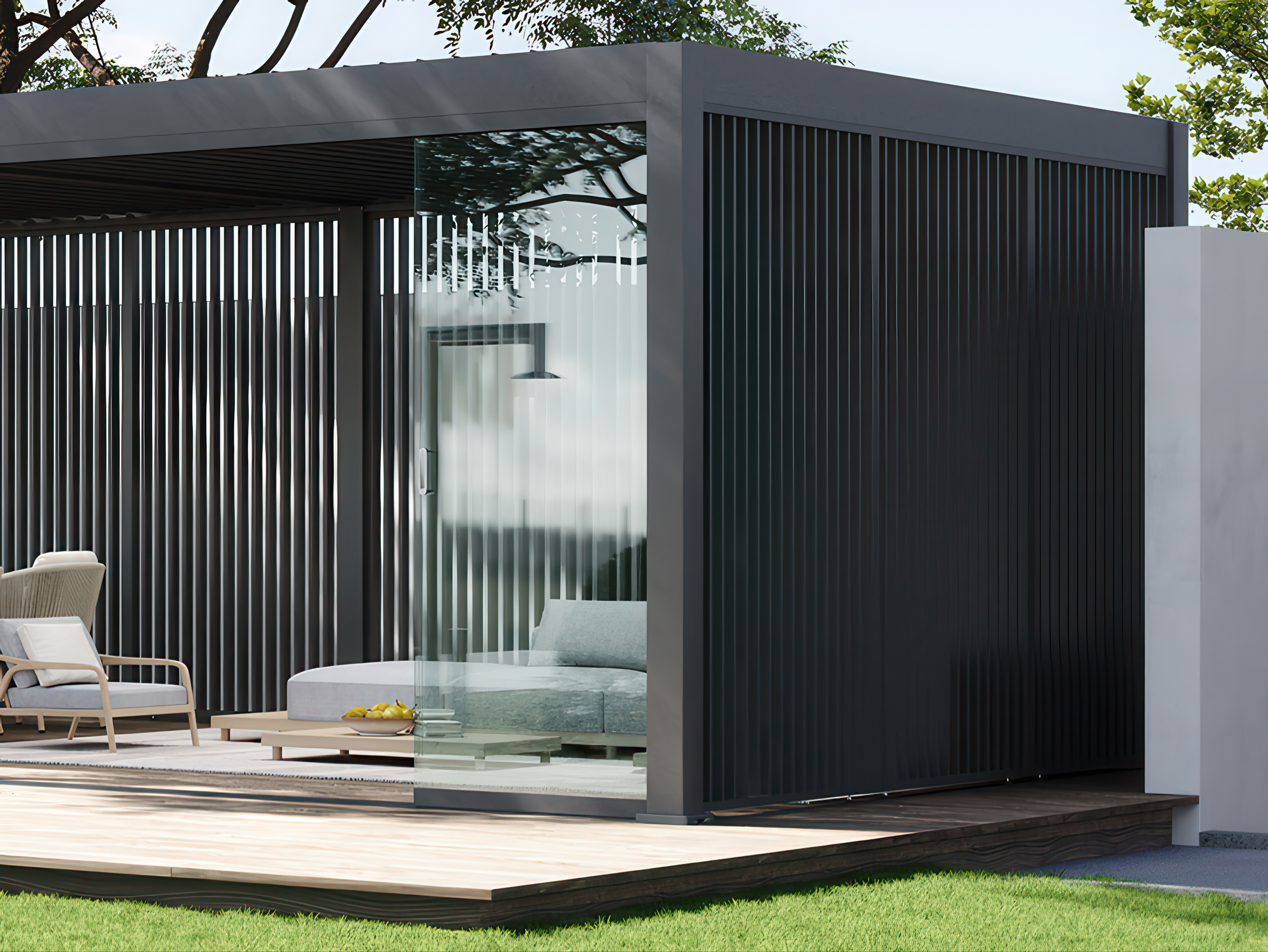 Aranżacja - panel żaluzjowy pionowy do pergoli ELEGANCE/DELUXE/FUSION 1.3 m Anthracite - Gutroof