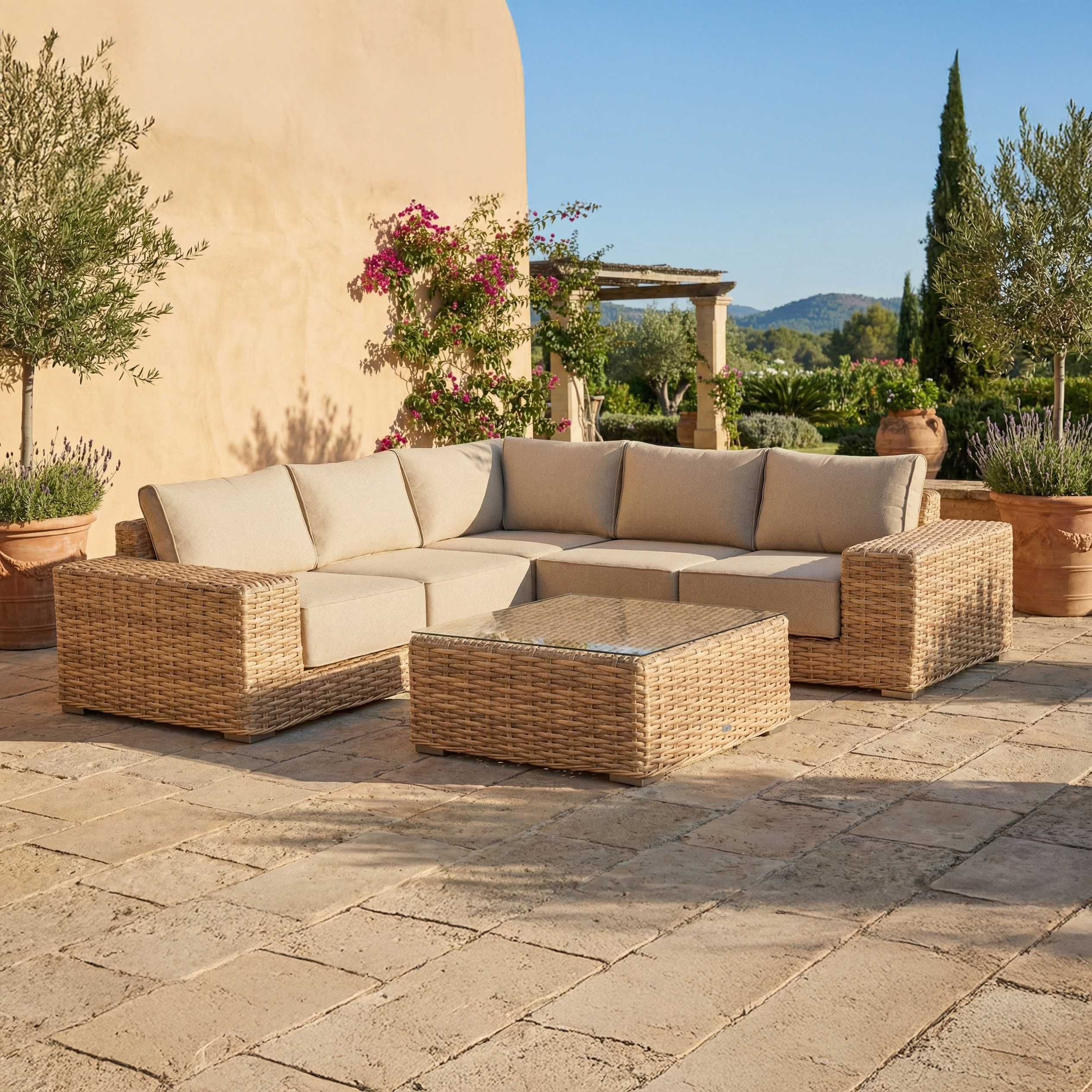 Narożnik ogrodowy z technorattanu VEGA CAFFE Beige - FURRORE