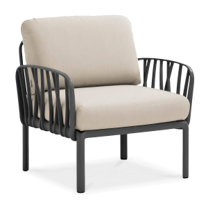 Fotel ogrodowy komodo anthracite tech panama z antracytową ramą i beżowymi poduszkami