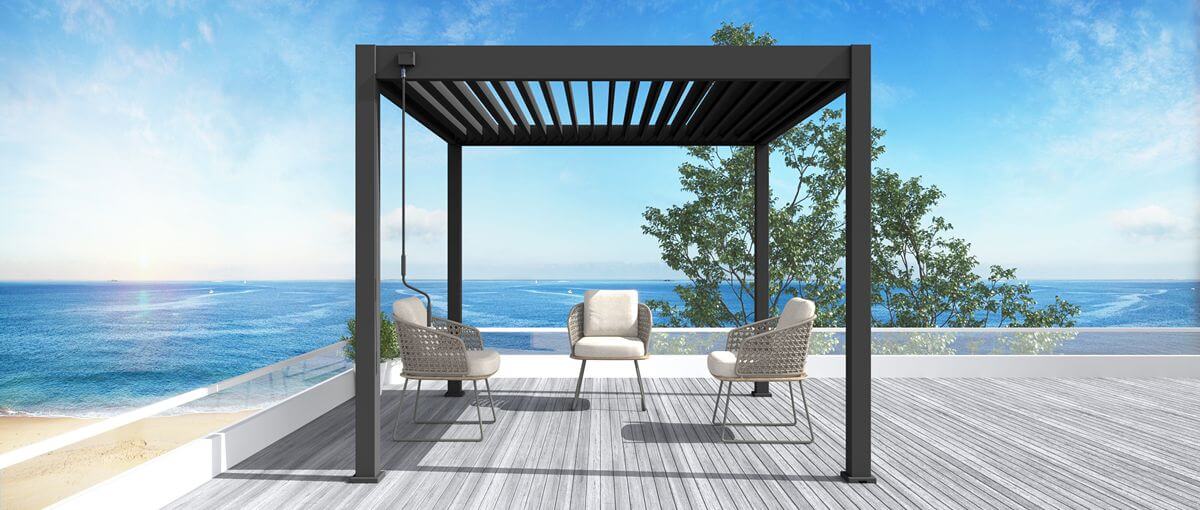 Pergola tarasowa ELEGANCE 3x3 Anthracite w aranżacji na tarasie